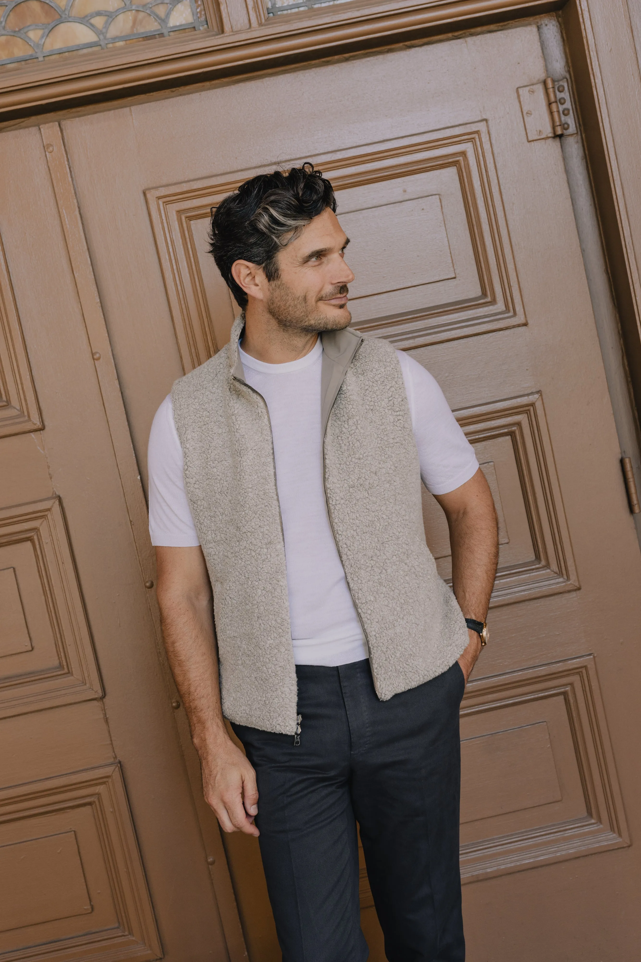 Knitted T-Shirt in Off White Merino Wool