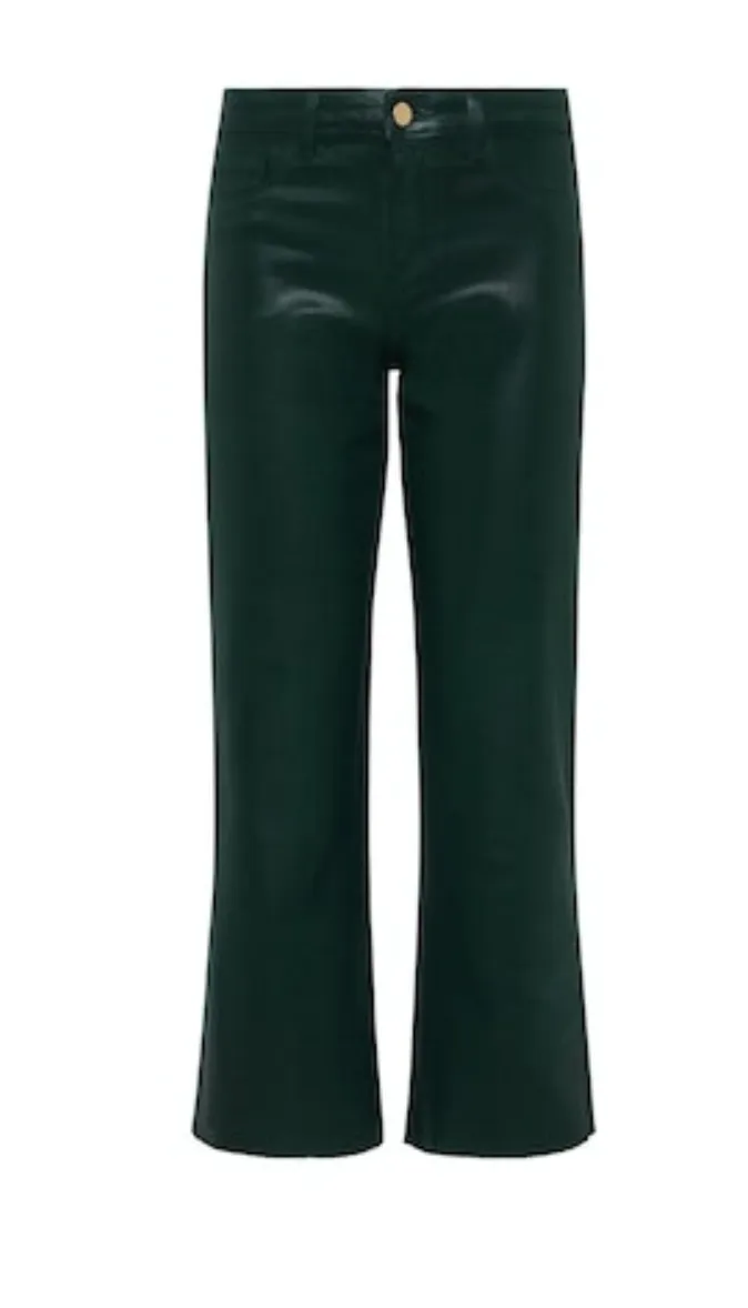 L'Agence Wanda HR Crop Wide Leg Coated Forest Green