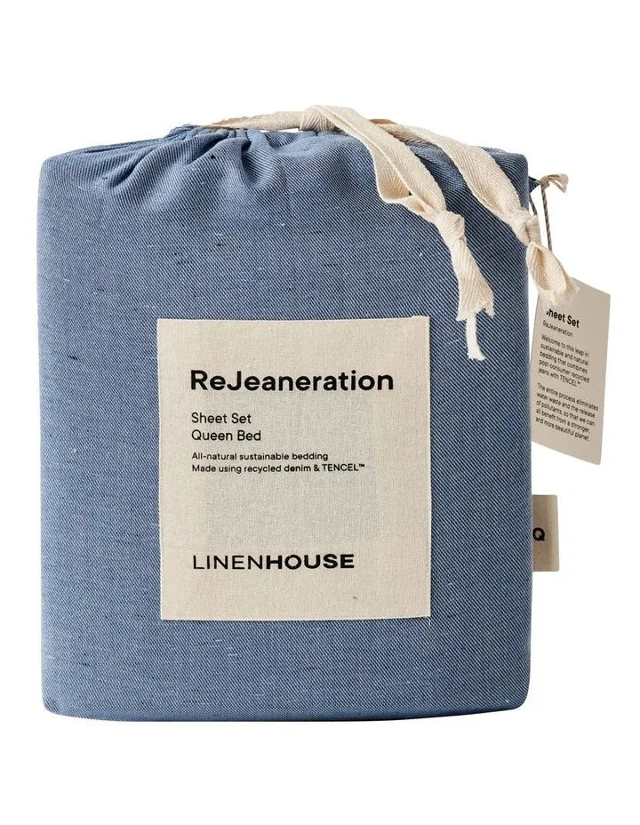 LINEN HOUSE REJEANERATION RIALTA SHEET SET DENIM