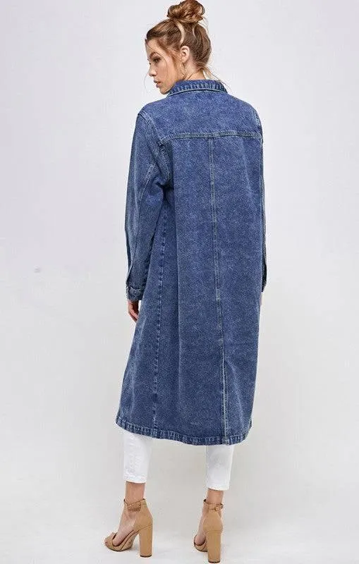 Longline button denim jacket