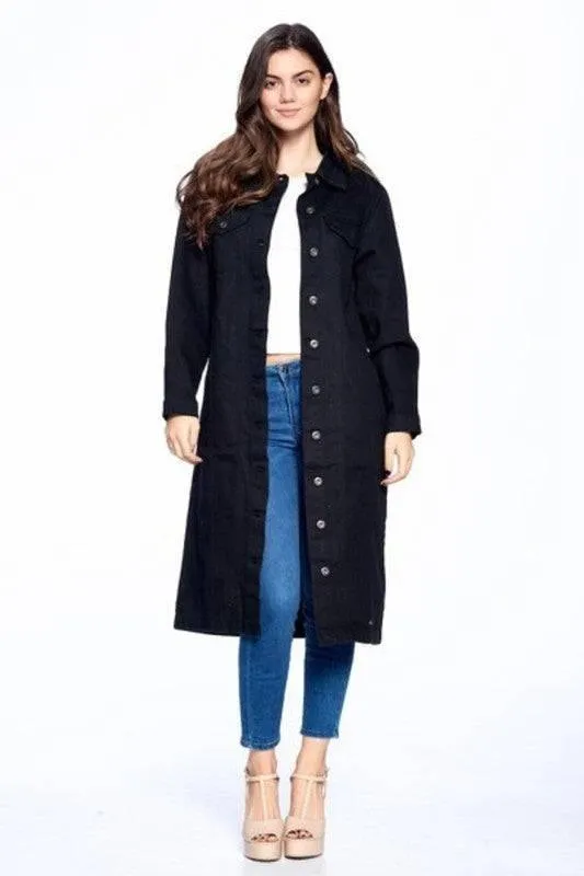 Longline button denim jacket