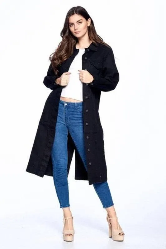 Longline button denim jacket