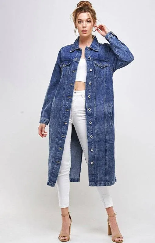 Longline button denim jacket