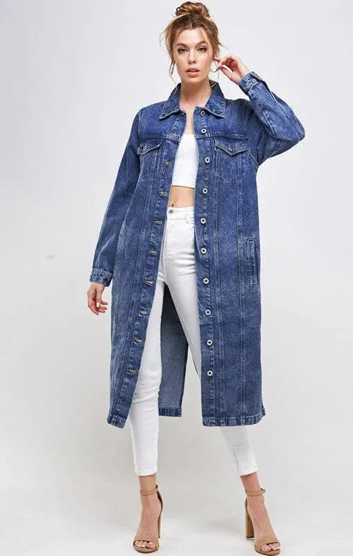 Longline button denim jacket