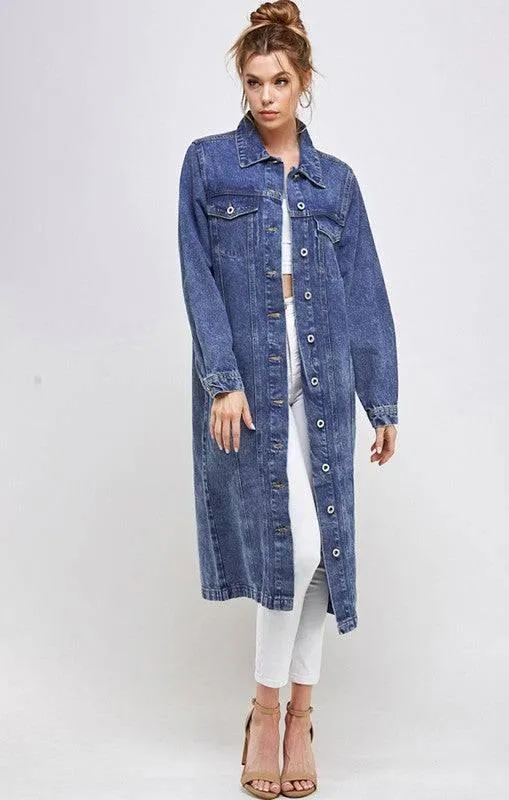 Longline button denim jacket