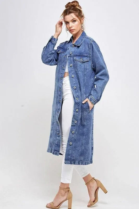 Longline button denim jacket