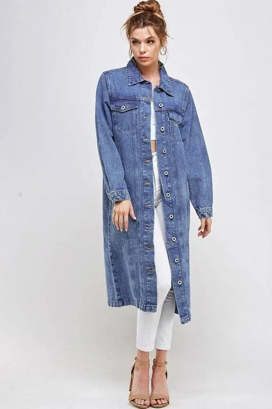 Longline button denim jacket