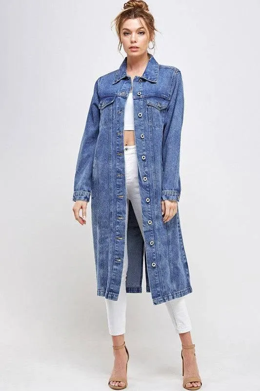 Longline button denim jacket