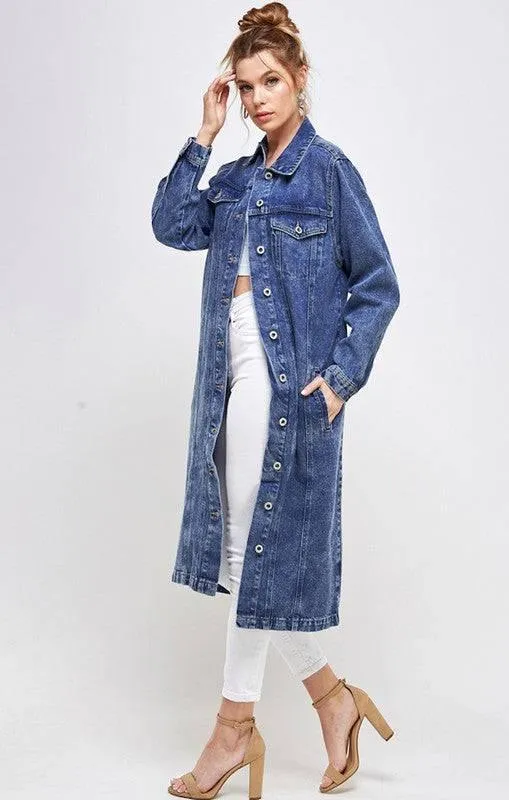 Longline button denim jacket
