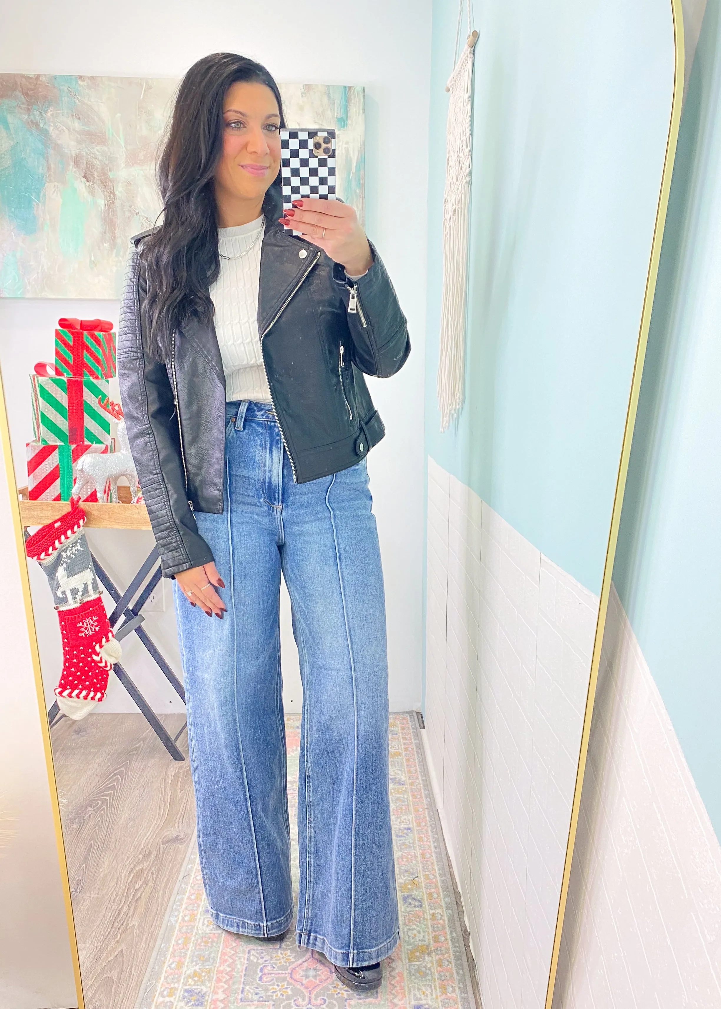 'Marcie' Risen Medium Wash Pintuck Seam High Waist Trouser Style Jeans