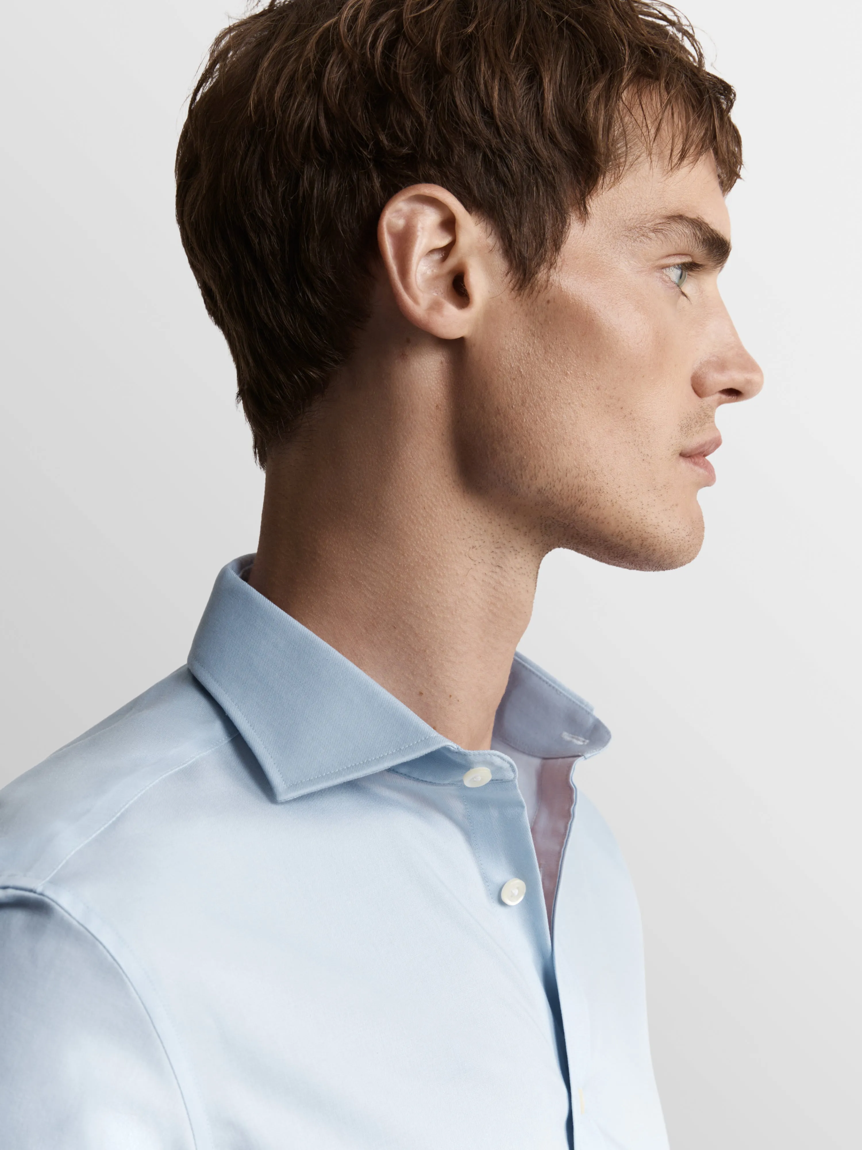Max Performance Light Blue Twill Regular Fit Double Cuff Classic Collar Shirt