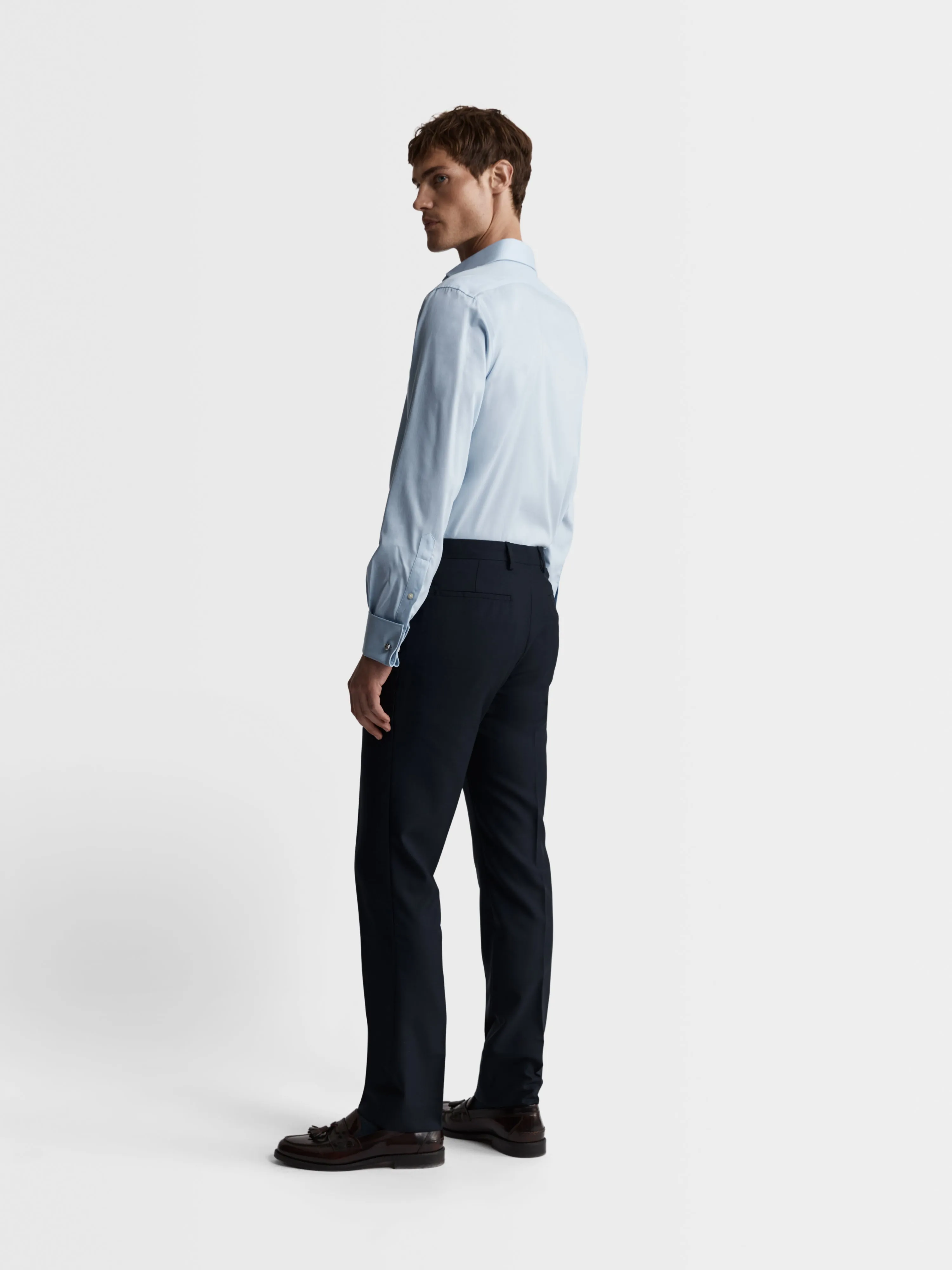 Max Performance Light Blue Twill Regular Fit Double Cuff Classic Collar Shirt