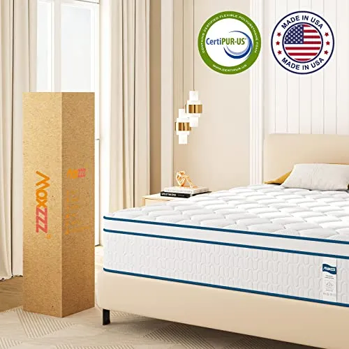 Maxzzz King Mattress in a Box, 12 Inch Euro Top Hybrid Mattress, Gel Memory Foam for Sleep Cool, Motion Isolating Individually Wrapped Coils, Firm Mattress for Back Pain Relief