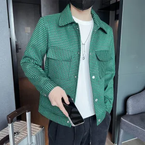 Men's Business Casual Plaid Long Sleeve Cropped Jacket Men's Business Casual Plaid Long Sleeve Cropped Jacket