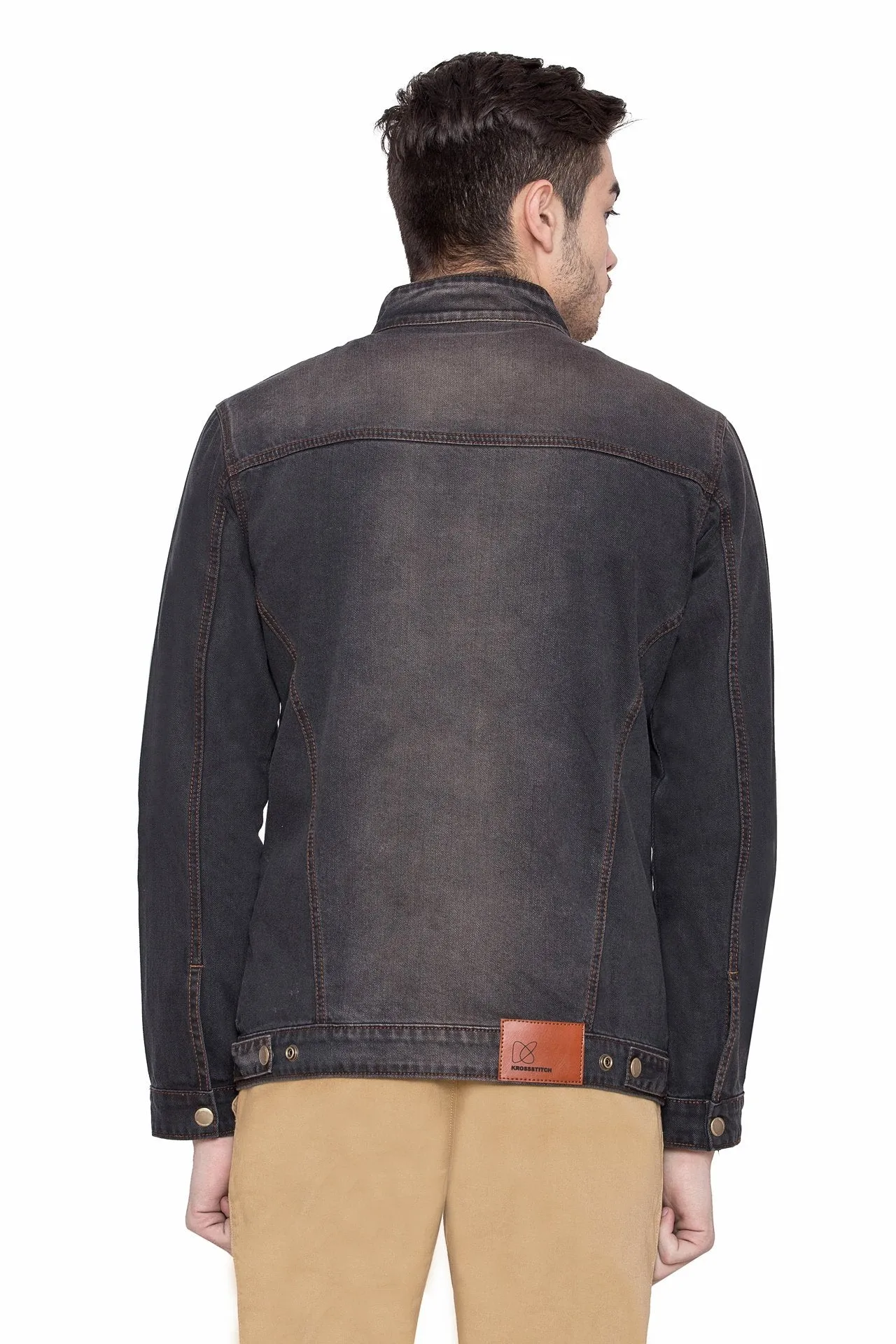 Men's Denim grey Full Sleeve Jacket with Zip Closure