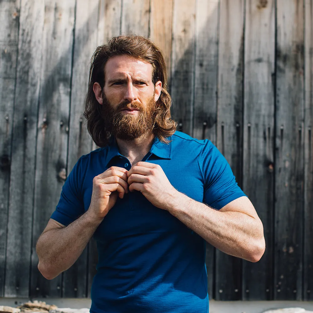 Mens Merino 180 Short Sleeve Polo Shirt (Plain Blue)
