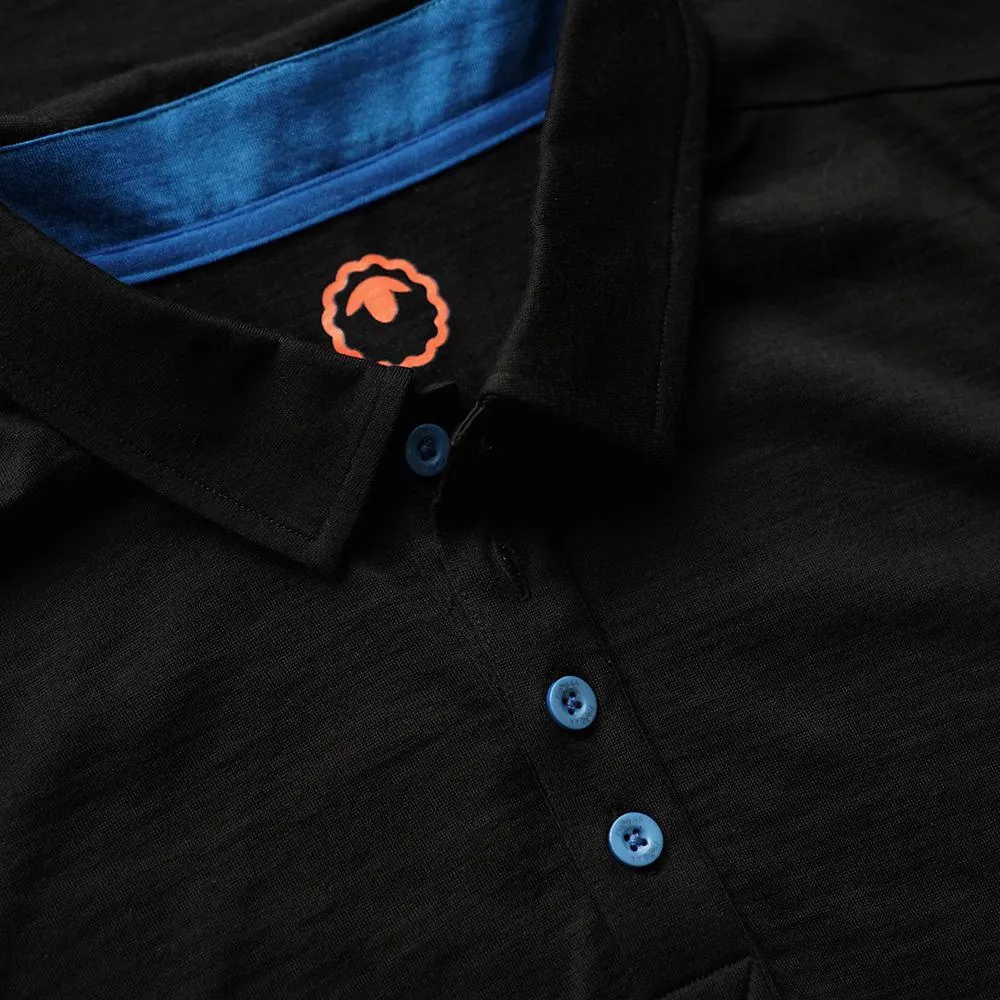 Mens Merino 200 Long Sleeve Polo Shirt (Black/Blue)