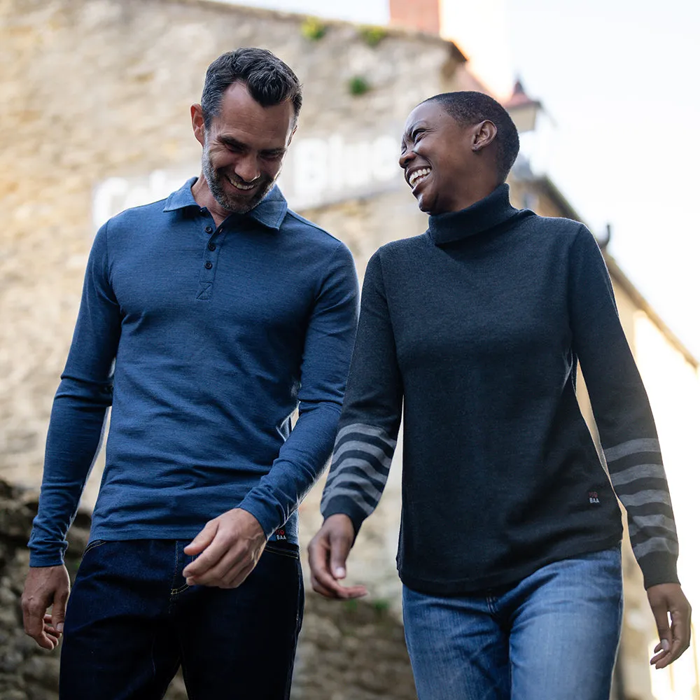 Mens Merino 200 Long Sleeve Polo Shirt (Denim/Navy)