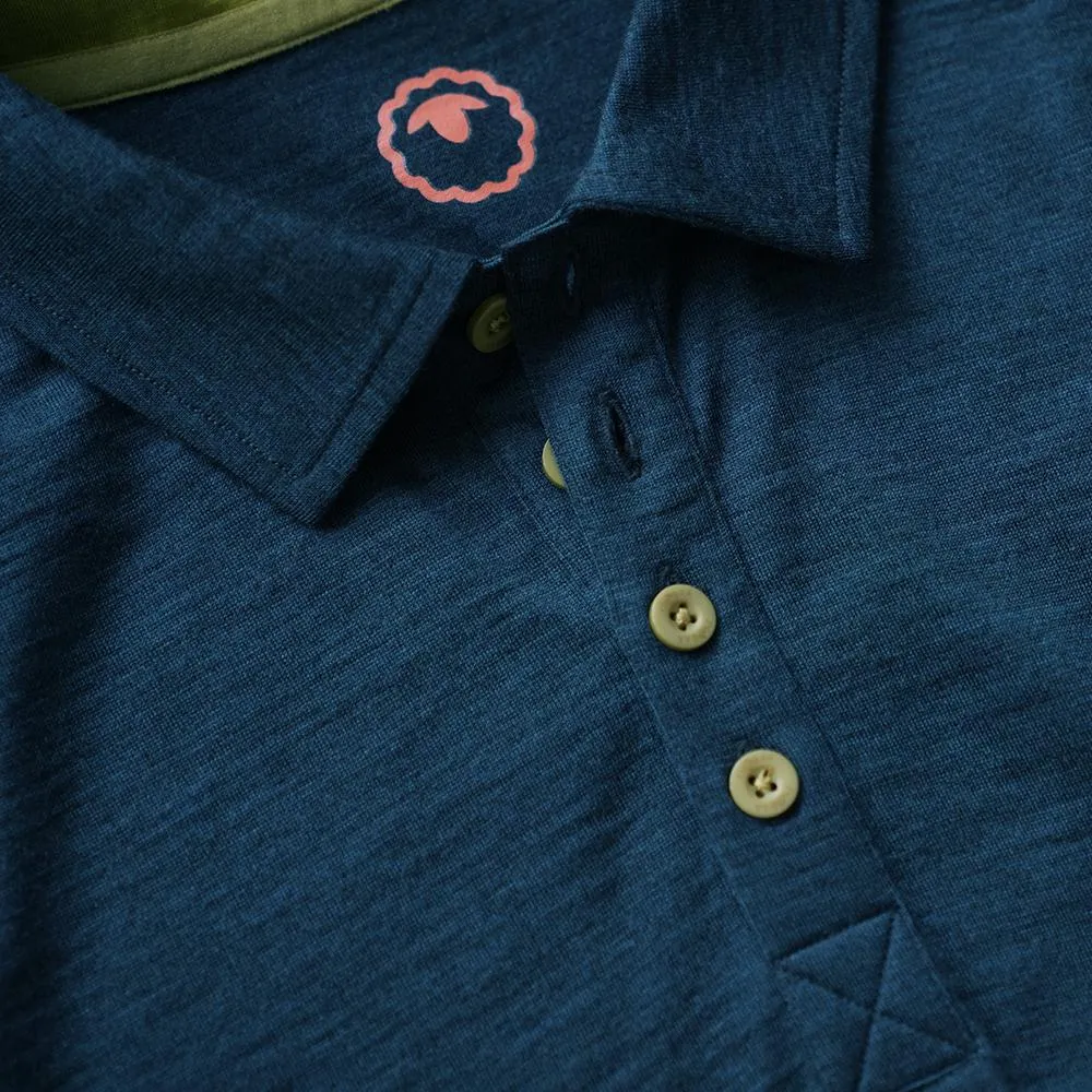 Mens Merino 200 Long Sleeve Polo Shirt (Petrol/Lime)