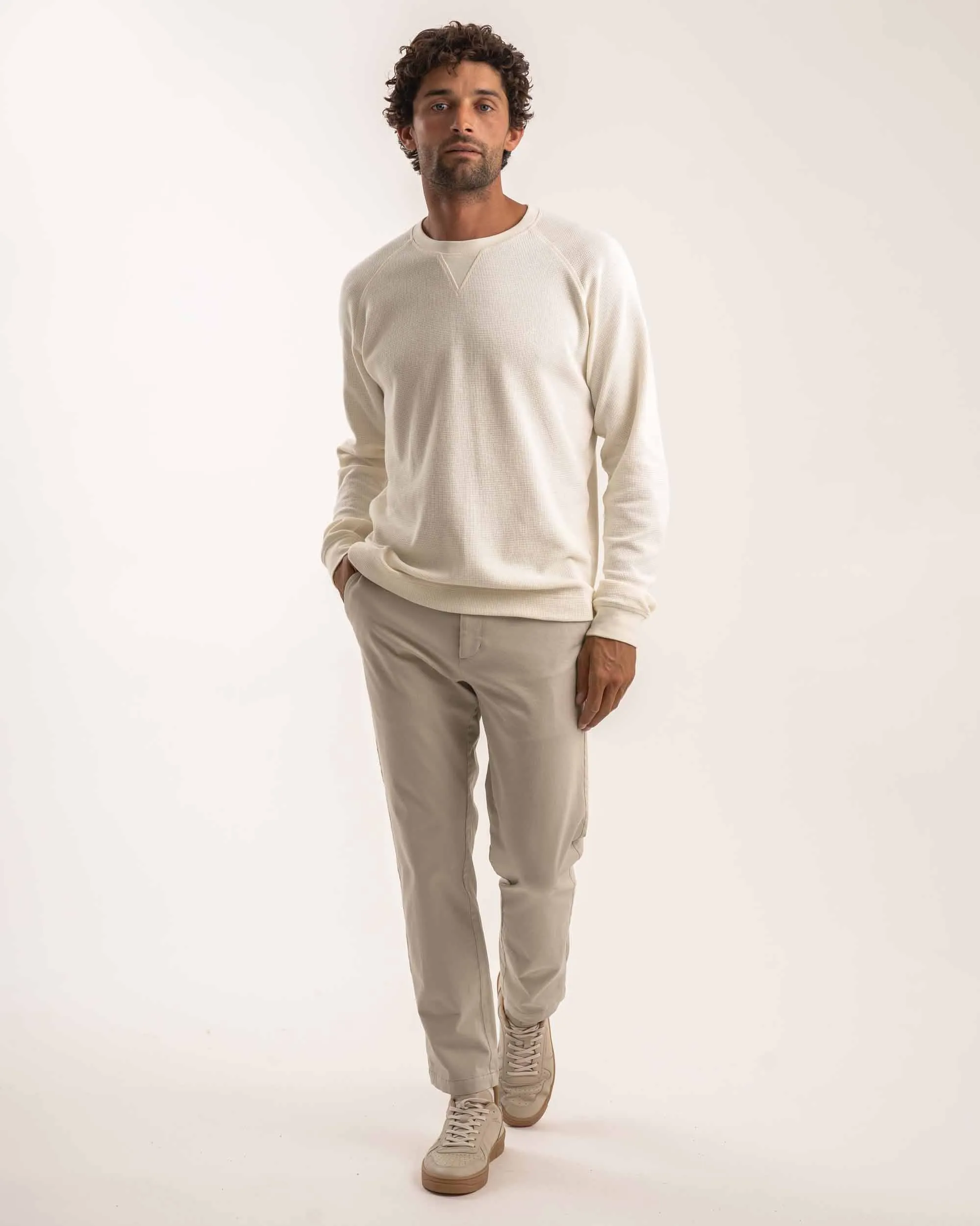 Mens Raglan Waffle Long Sleeve Tee - Ivory