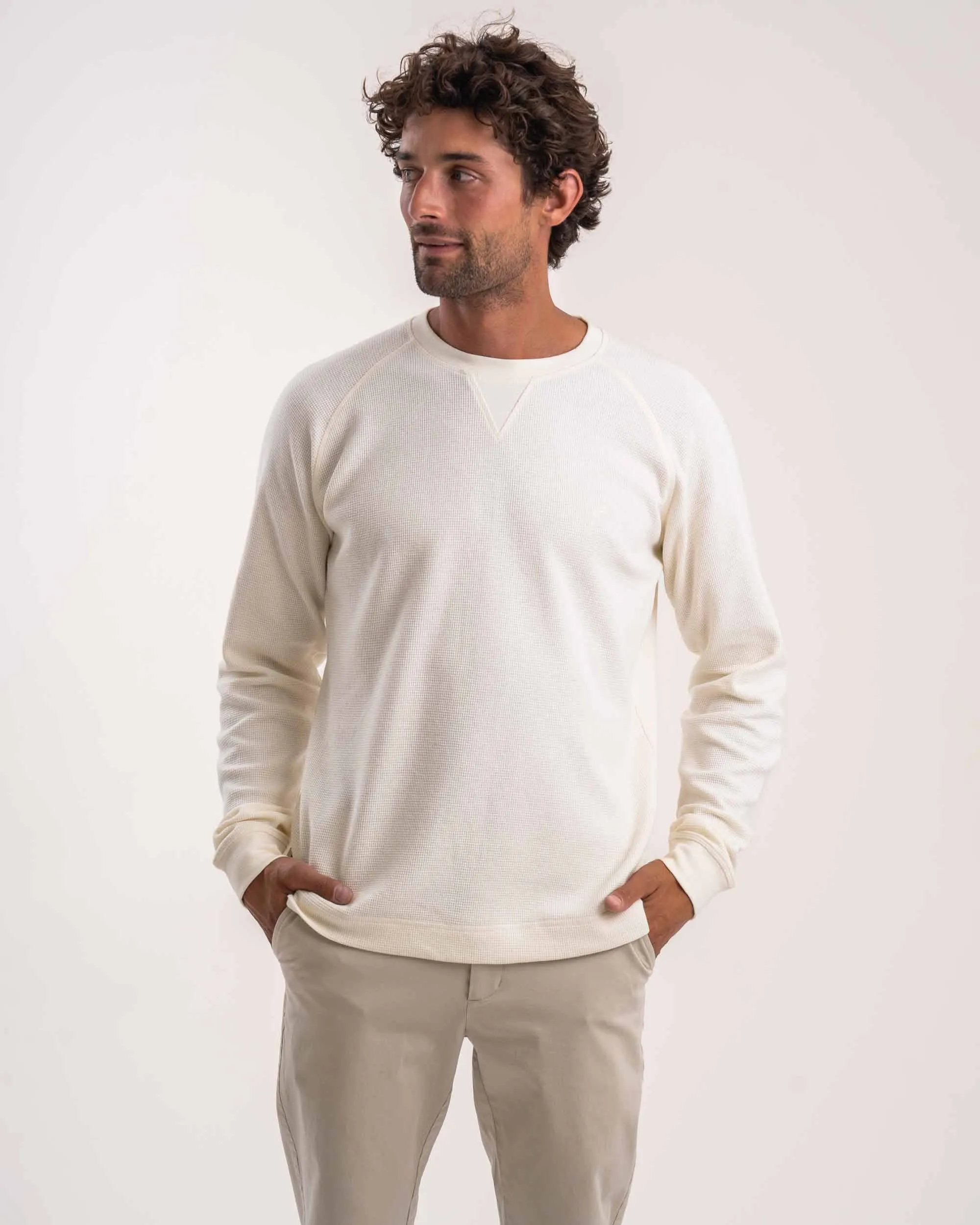 Mens Raglan Waffle Long Sleeve Tee - Ivory