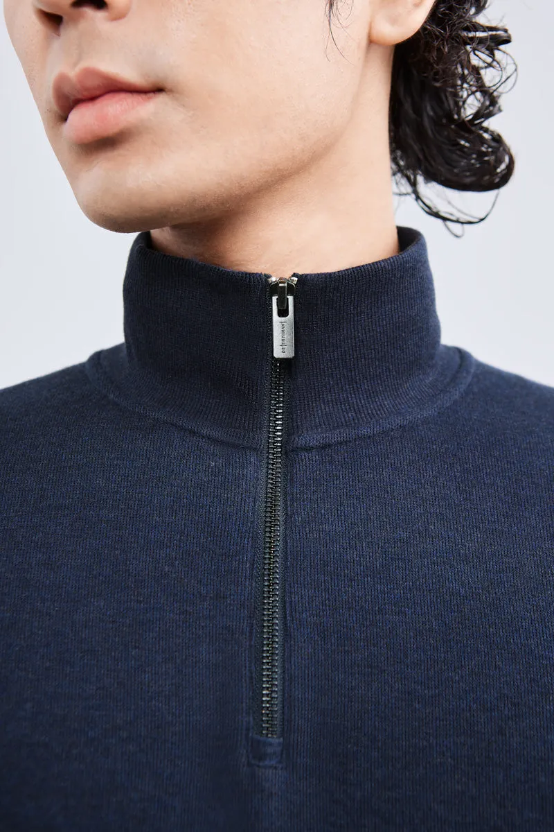 Merino-Blend Half Zip French Rib Sweater | Navy EB1244