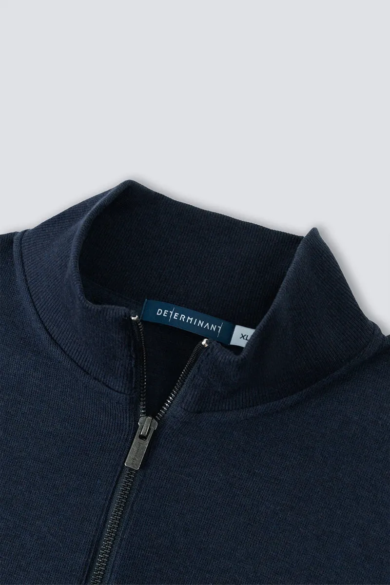 Merino-Blend Half Zip French Rib Sweater | Navy EB1244