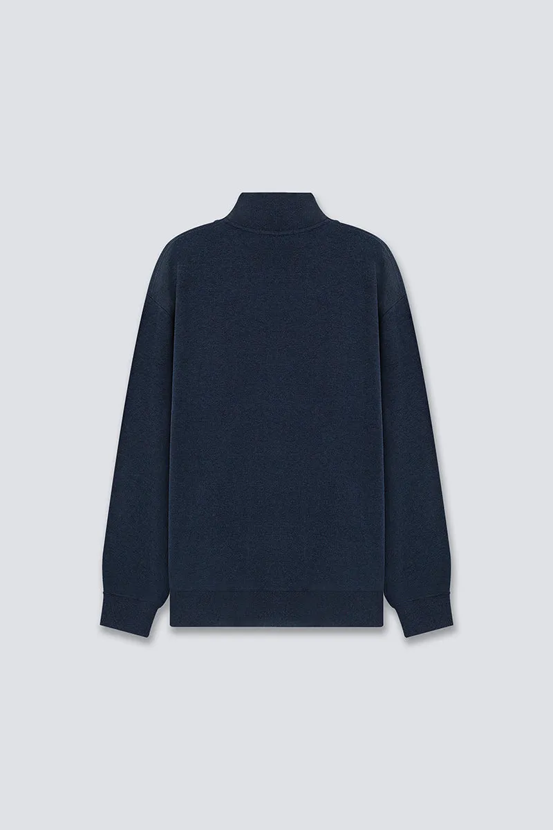 Merino-Blend Half Zip French Rib Sweater | Navy EB1244