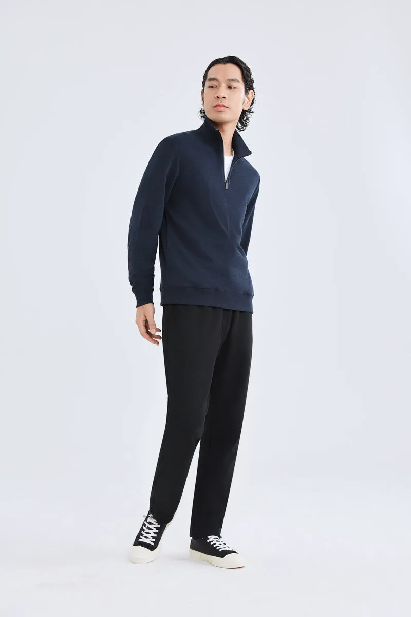 Merino-Blend Half Zip French Rib Sweater | Navy EB1244