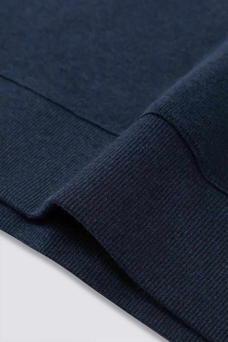 Merino-Blend Half Zip French Rib Sweater | Navy EB1244