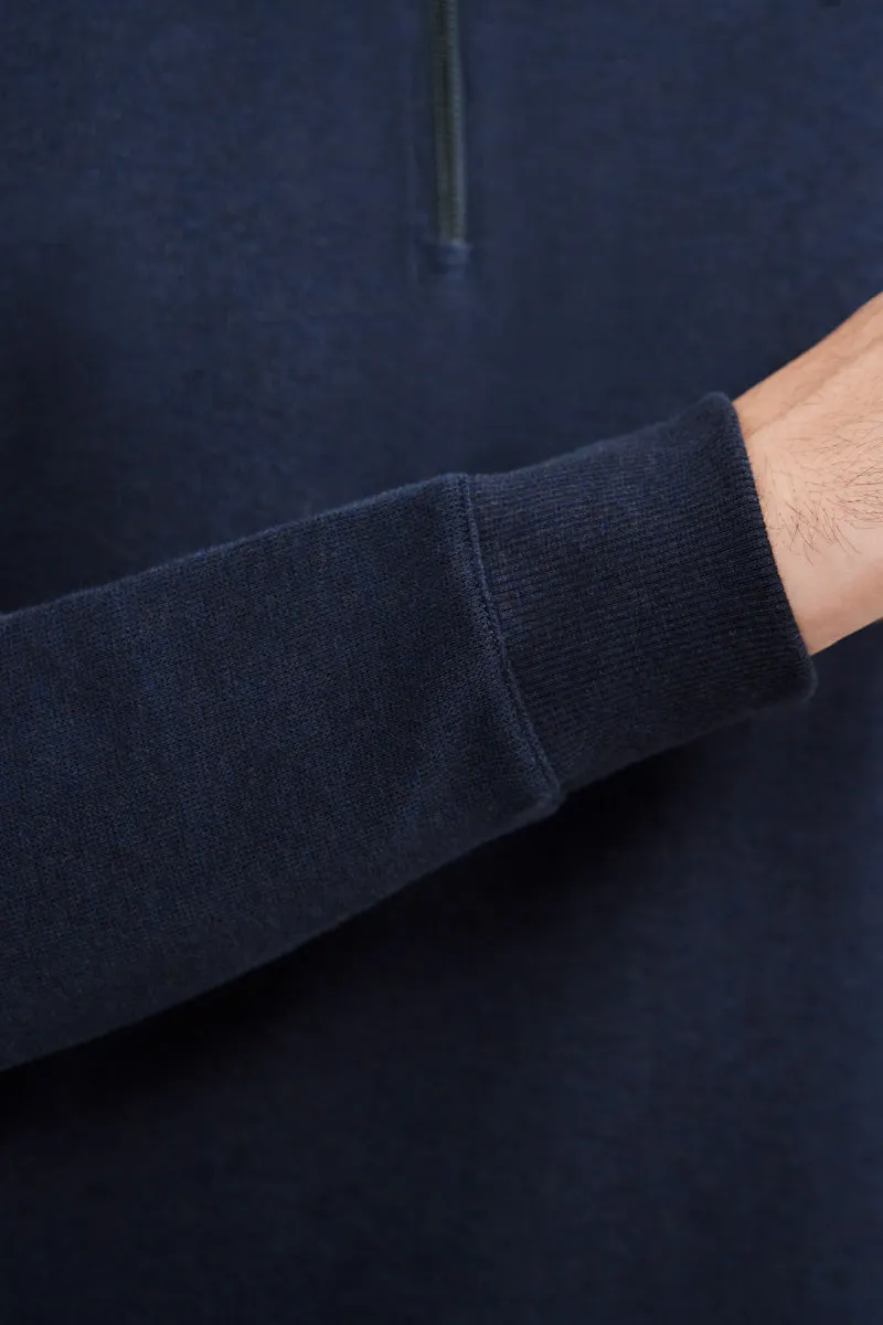 Merino-Blend Half Zip French Rib Sweater | Navy EB1244