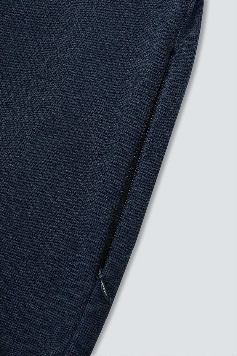 Merino-Blend Half Zip French Rib Sweater | Navy EB1244