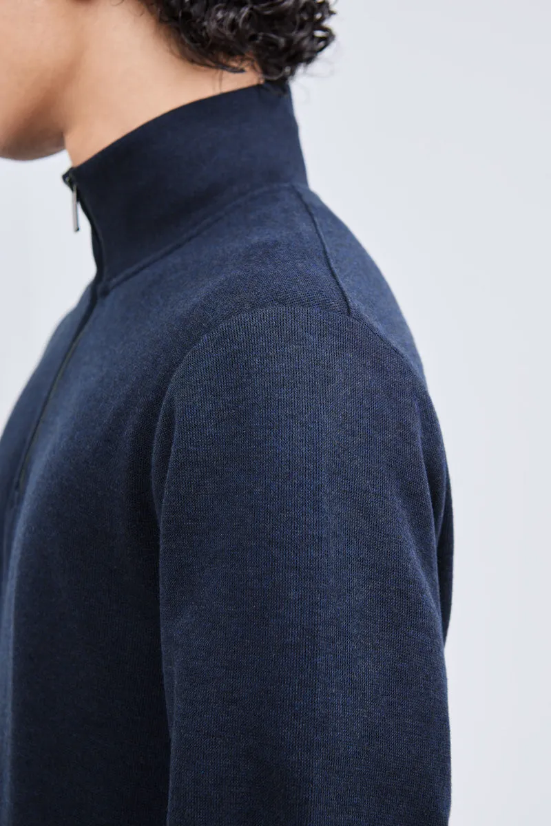 Merino-Blend Half Zip French Rib Sweater | Navy EB1244