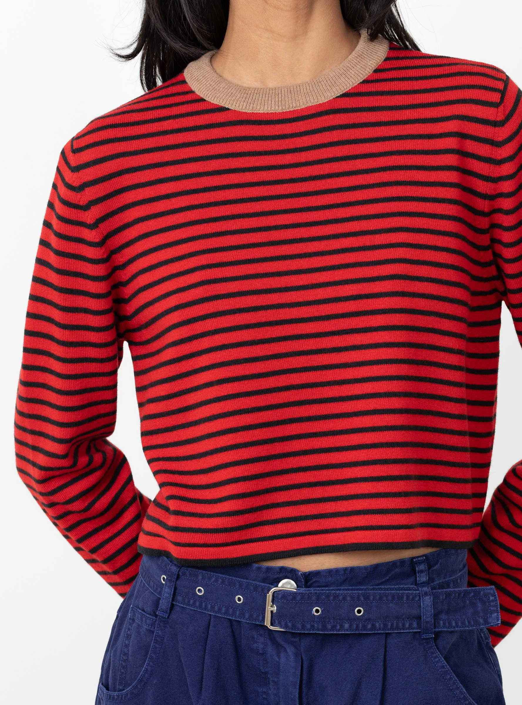 Merino Wool Striped T-Shirt Red