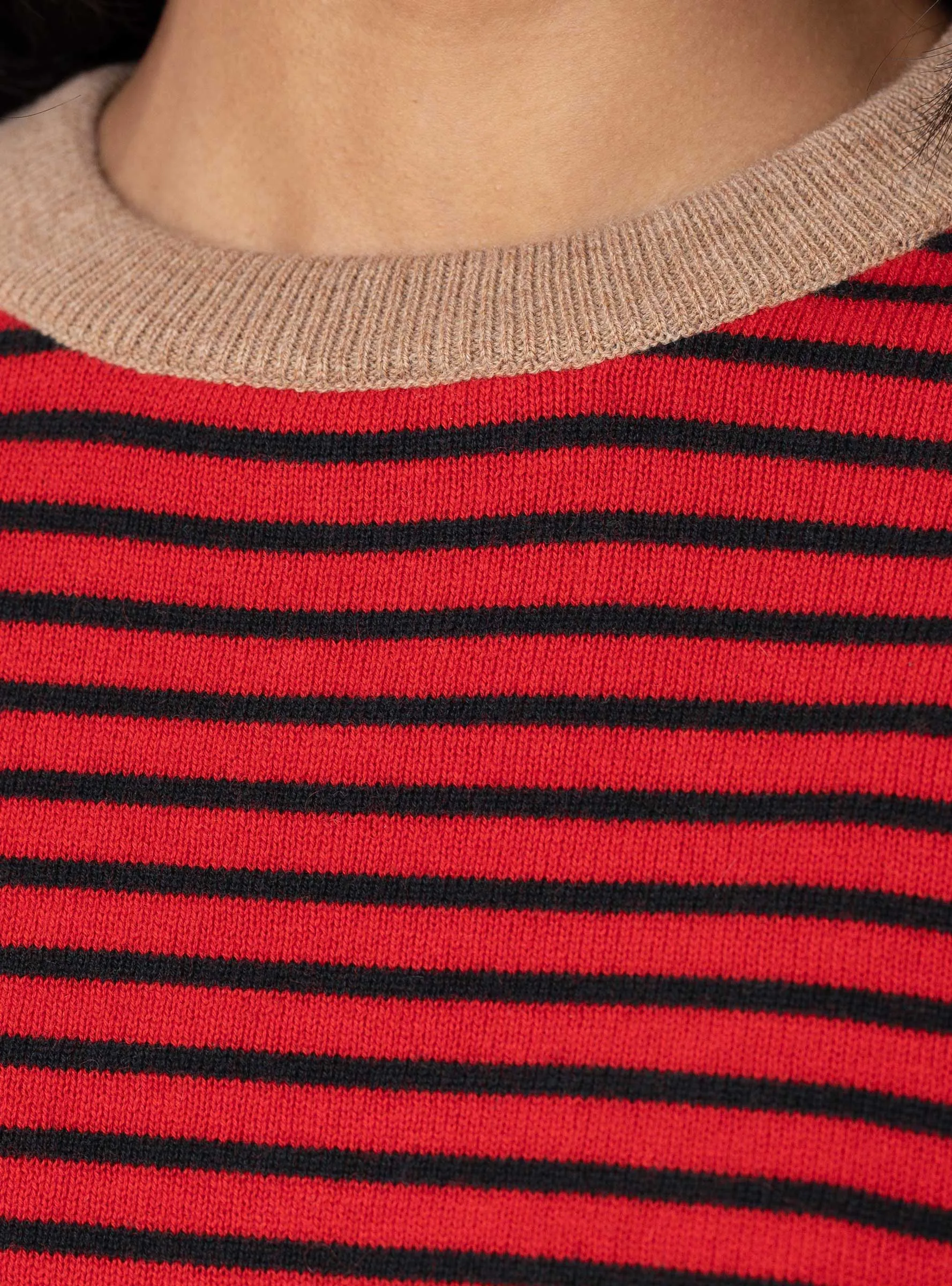 Merino Wool Striped T-Shirt Red