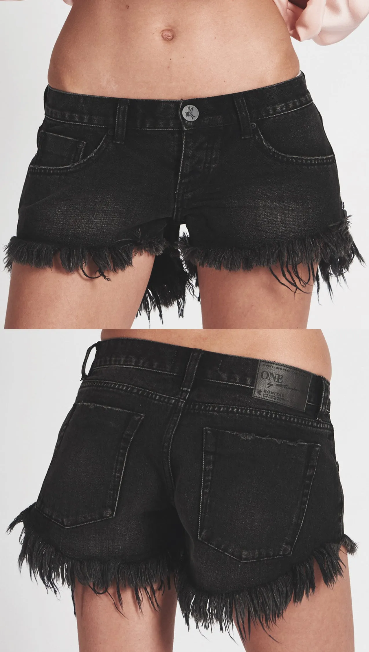 One Teaspoon Bonitas Low Waist Denim Shorts in Double Bass