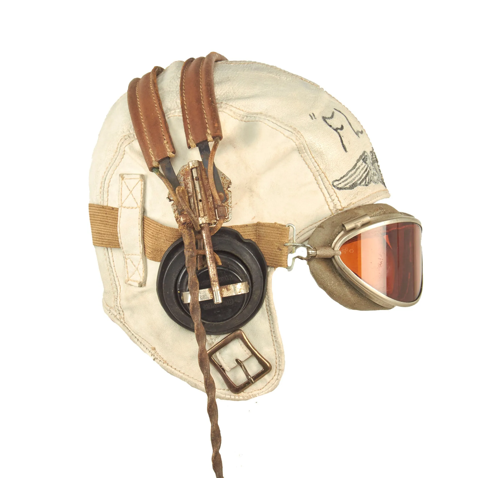 Original U.S. WWII USAAF Aviator Flight Helmet Set - AN6530 Goggles, Customized Leather Flight Helmet and Avionics