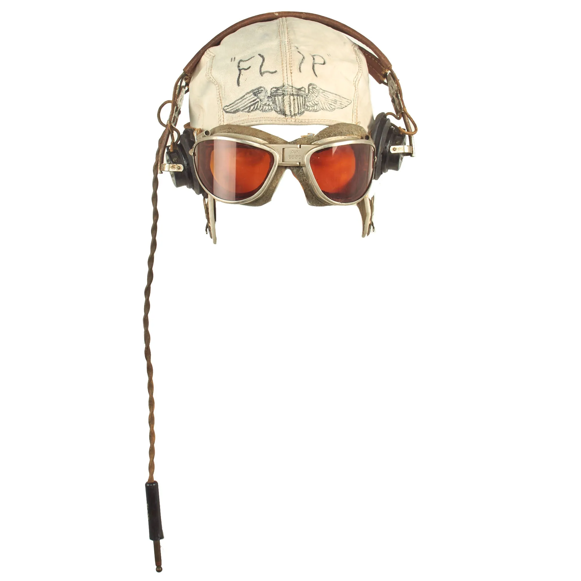 Original U.S. WWII USAAF Aviator Flight Helmet Set - AN6530 Goggles, Customized Leather Flight Helmet and Avionics