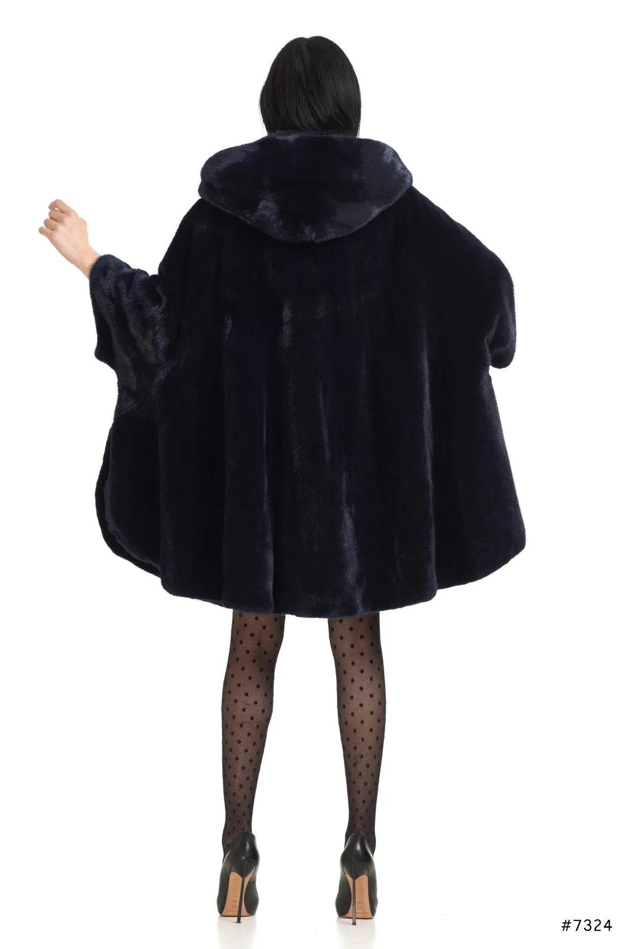 Oversize hooded mink fur cape jacket