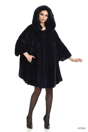 Oversize hooded mink fur cape jacket