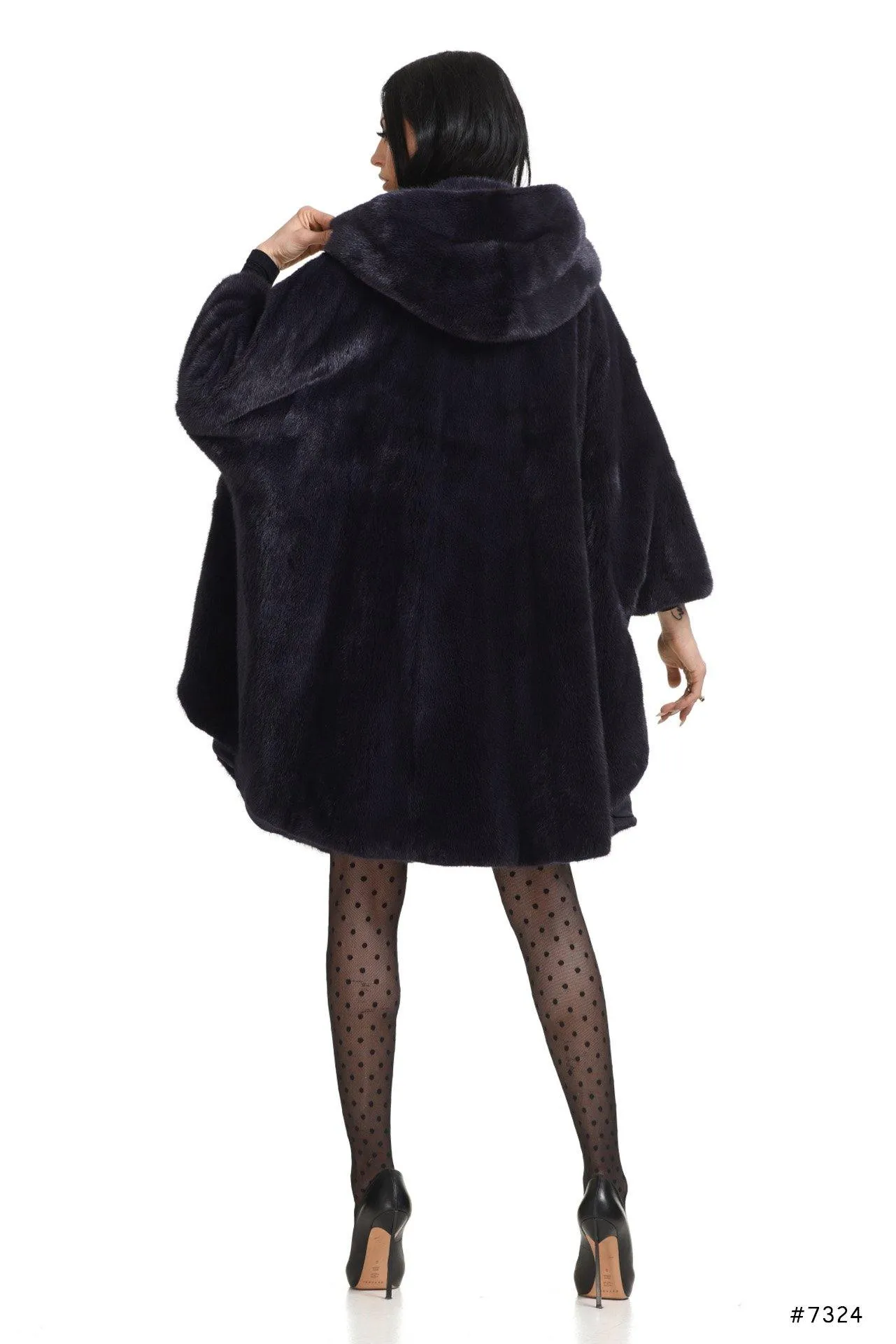 Oversize hooded mink fur cape jacket