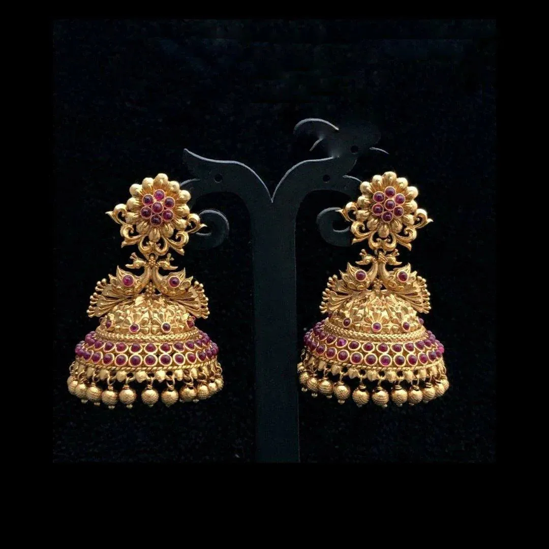 Peacock Matte Style Jhumka Earrings