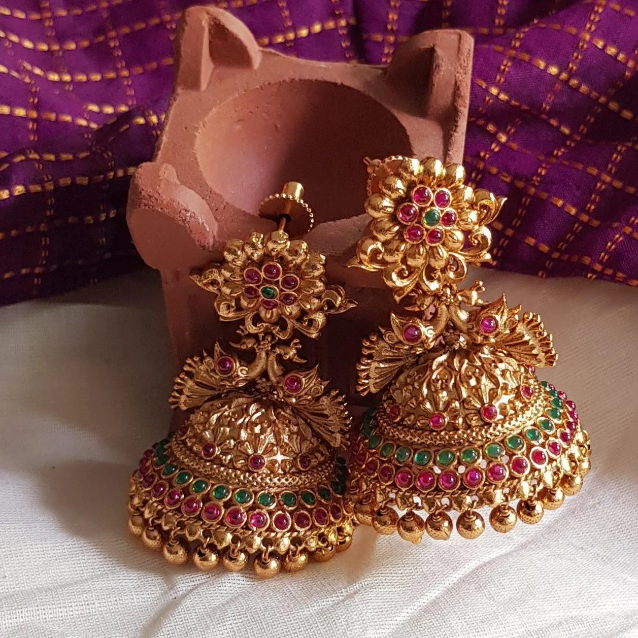 Peacock Matte Style Jhumka Earrings