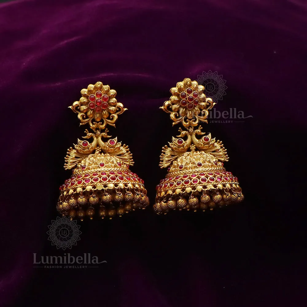 Peacock Matte Style Jhumka Earrings