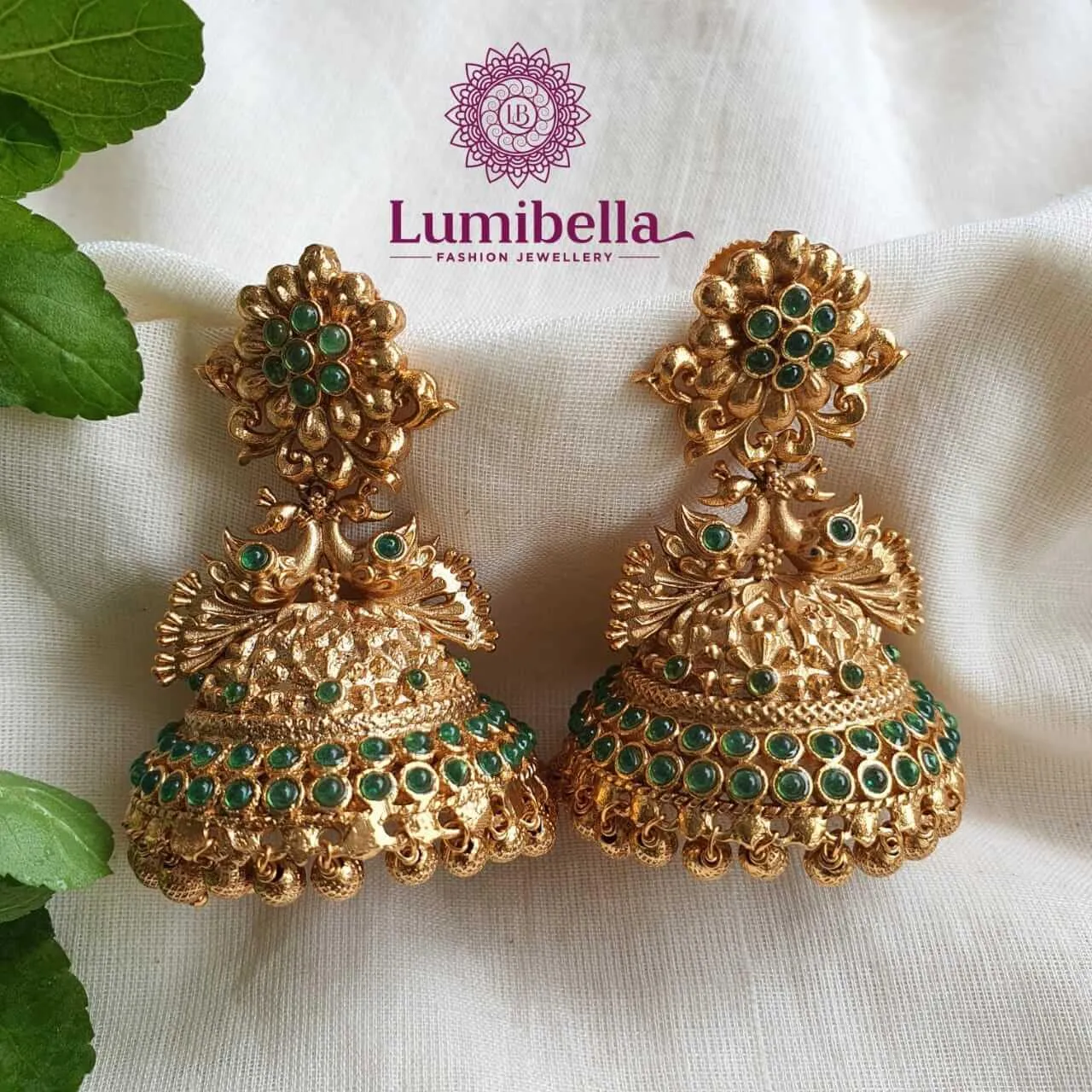 Peacock Matte Style Jhumka Earrings