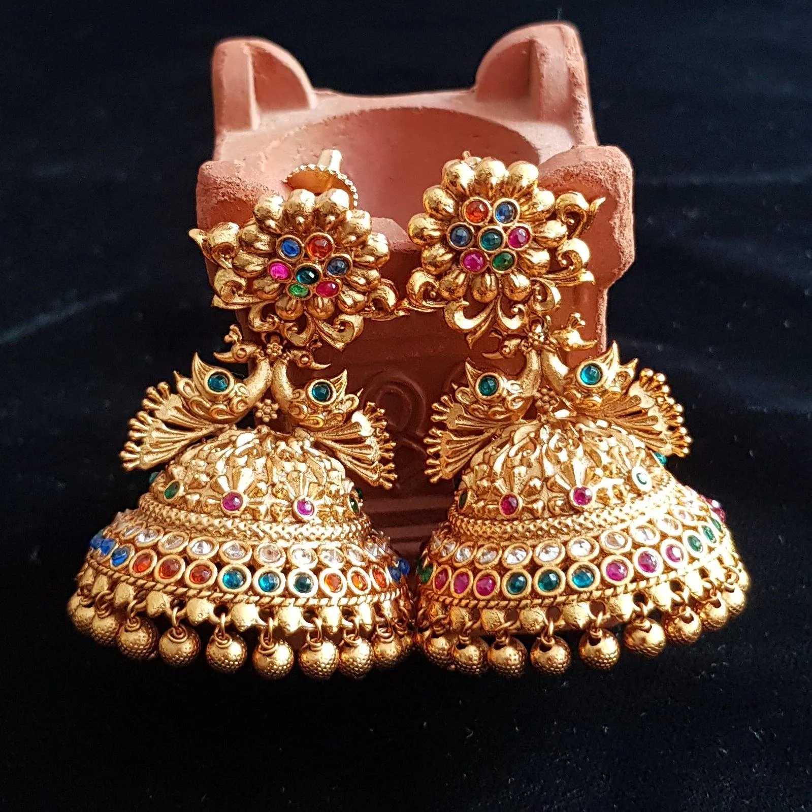 Peacock Matte Style Jhumka Earrings