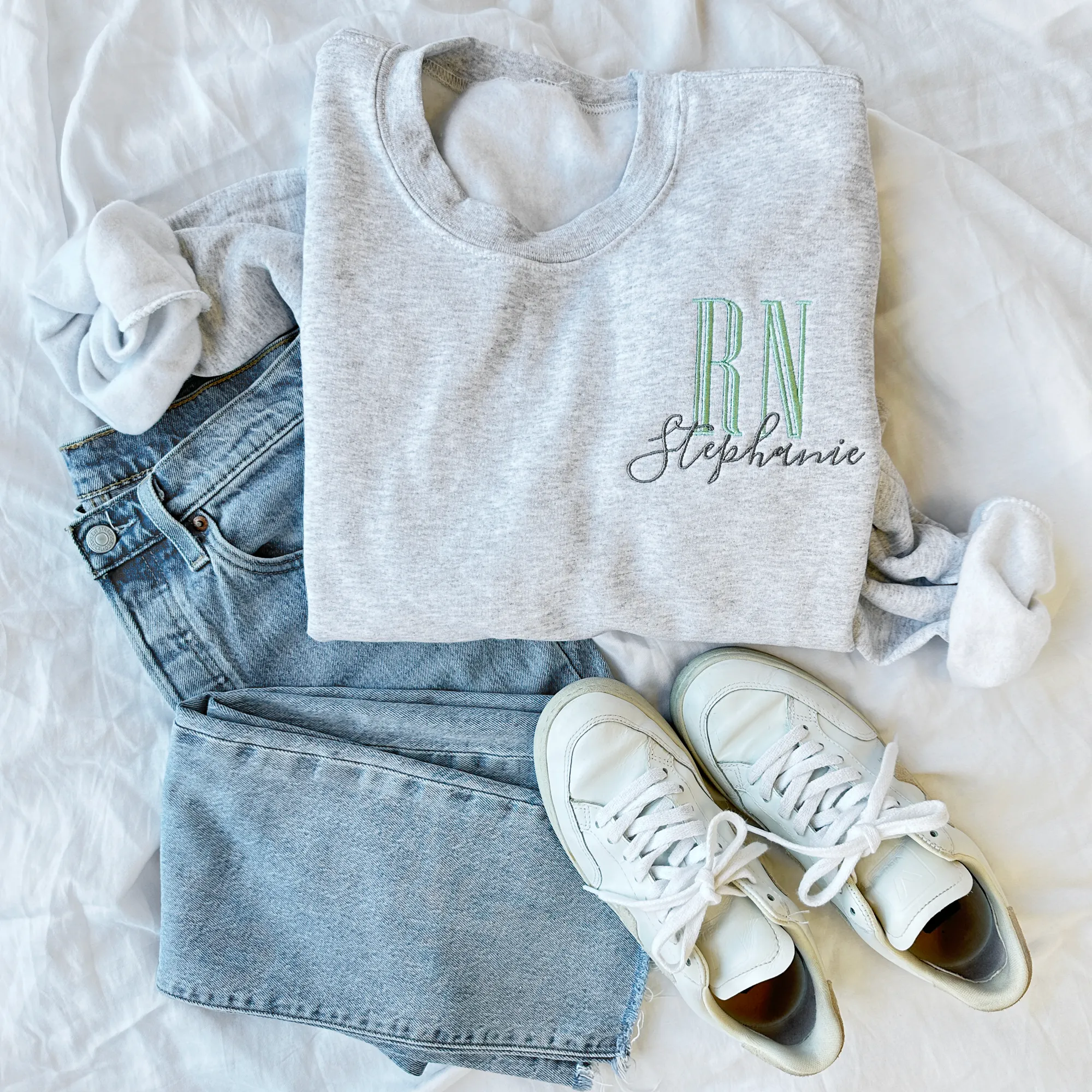 Personalized RN Nurse Embroidered Gemma Crewneck Sweatshirt