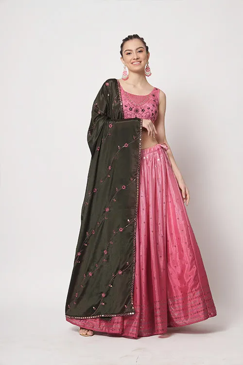Pink Chinon Silk Embellished Mukaish Work Lehenga Choli