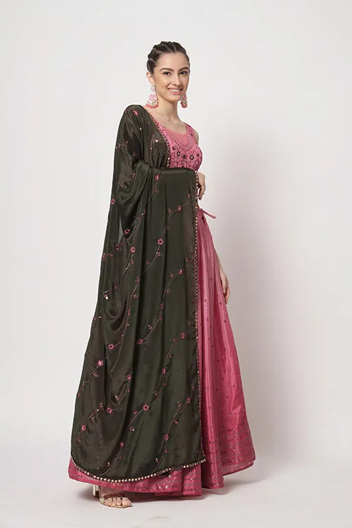 Pink Chinon Silk Embellished Mukaish Work Lehenga Choli