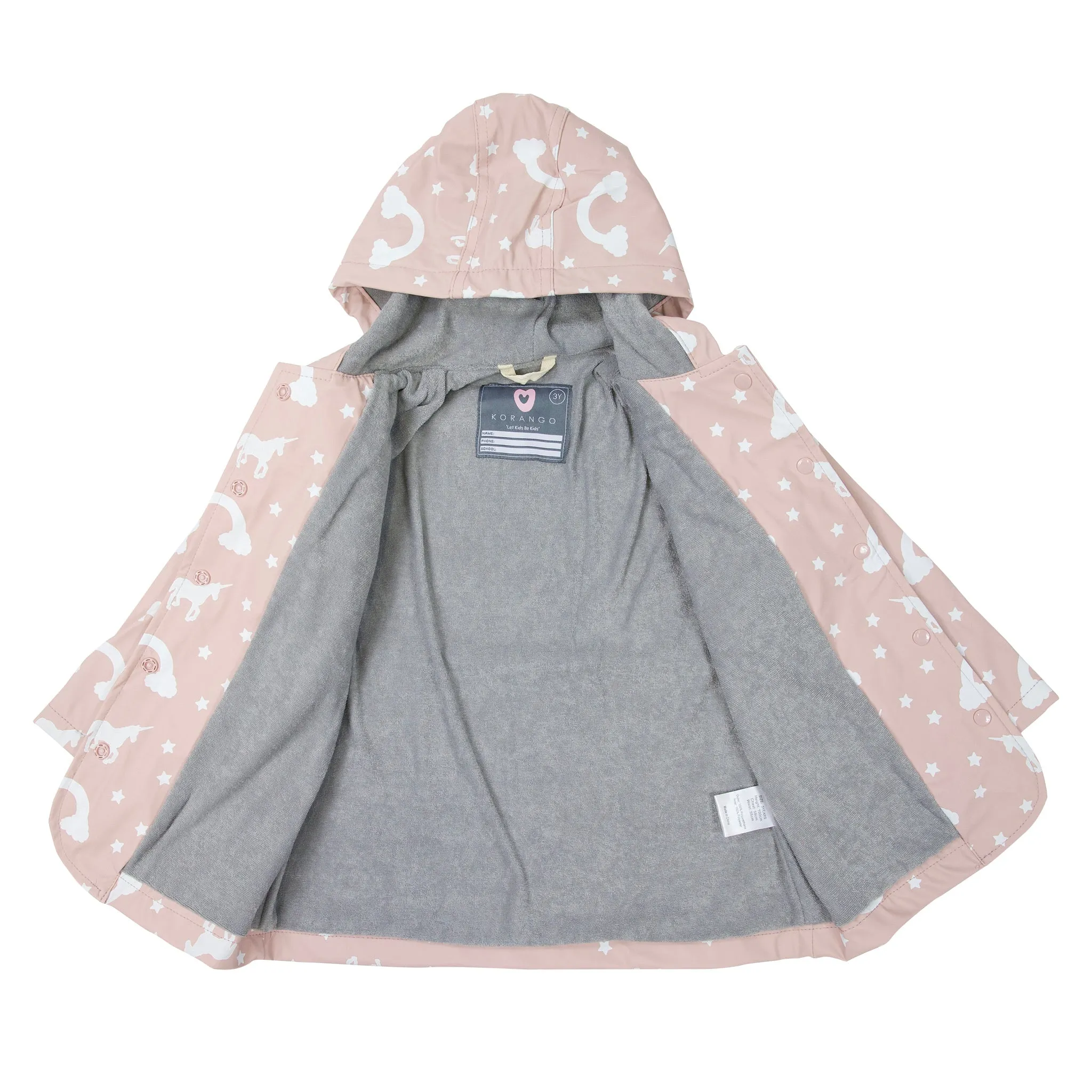 Pink colour changing unicorn raincoat